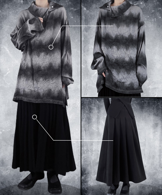 【style49】dark mode outfit set EN1626（shirt +skirt set）