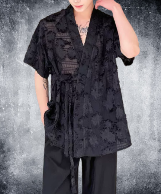 jacquard v-neck sheer shirt EN3020