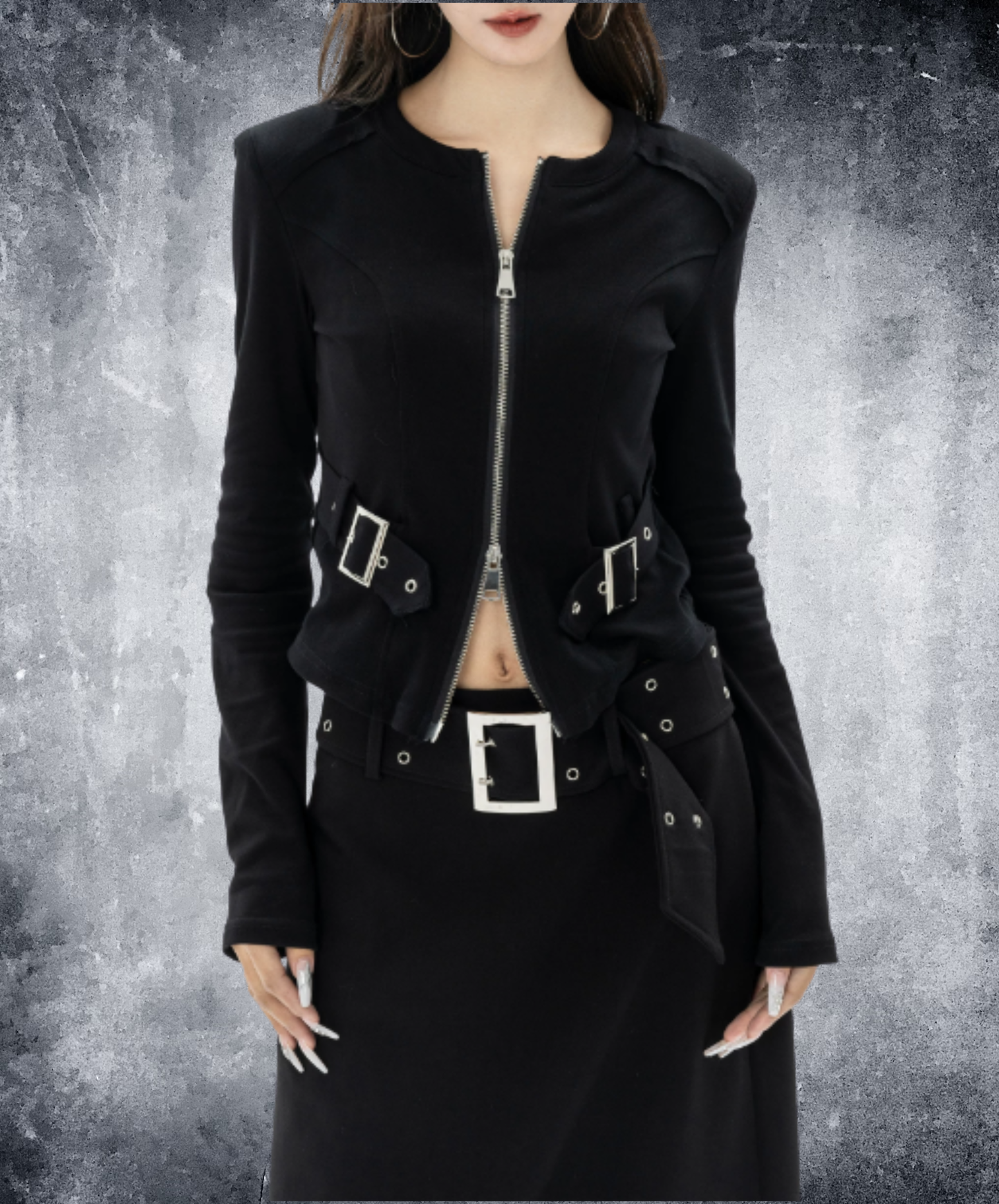 front-zip fitted style t-shirt EN3148