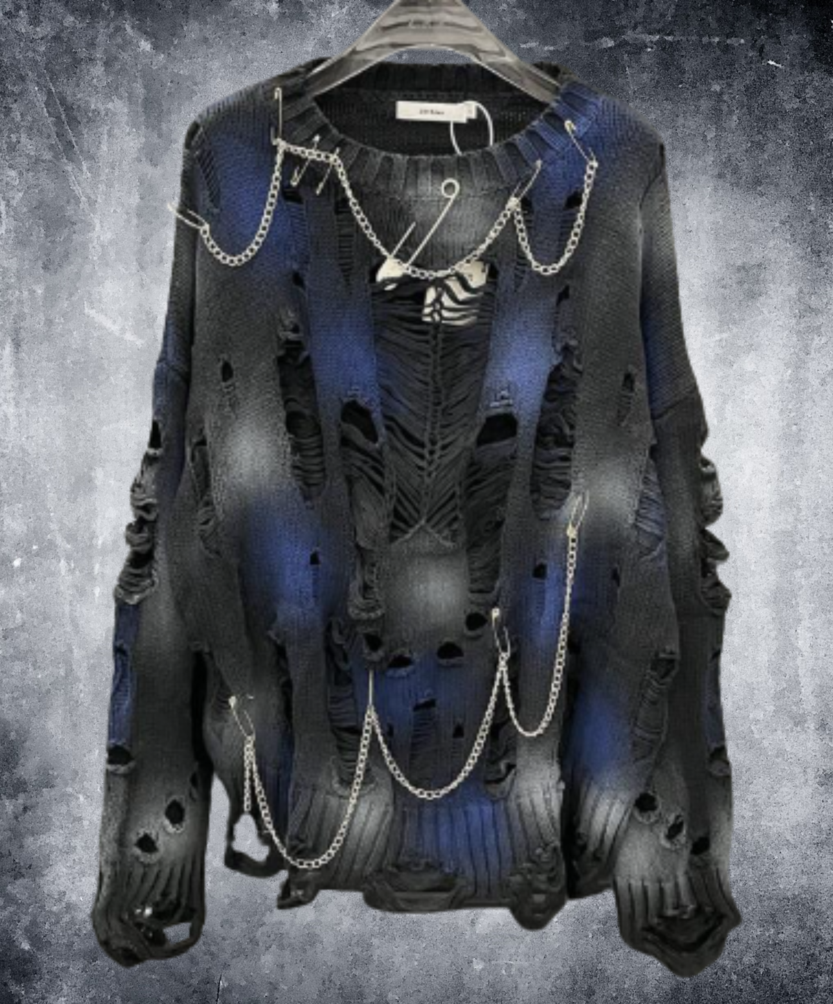 distressed chain & safety pin decoration sweater EN3141
