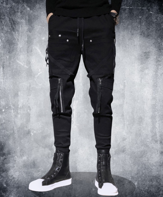dark fringe x zipper x rivet decoration cargo pants EN2201