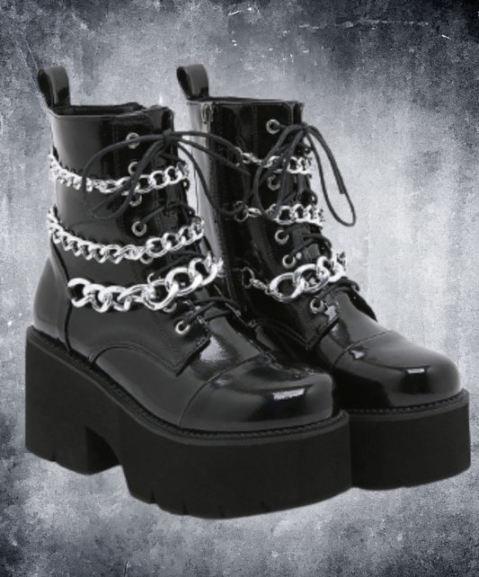 triple chain enamel zip up boots EN2003