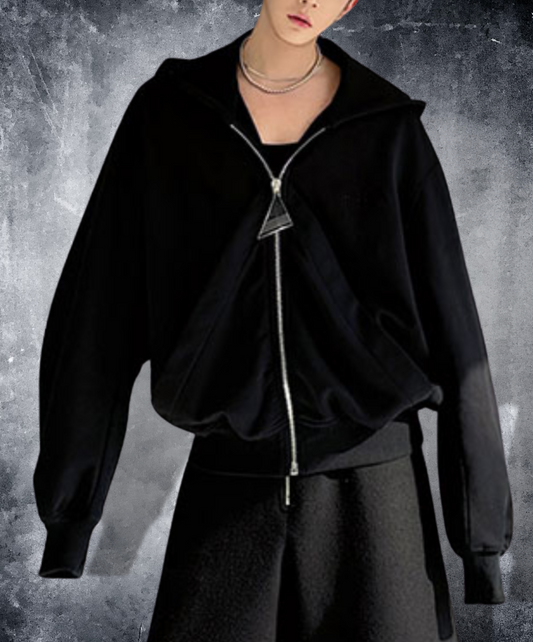 wide silhouette short length zip up hoodie EN1543