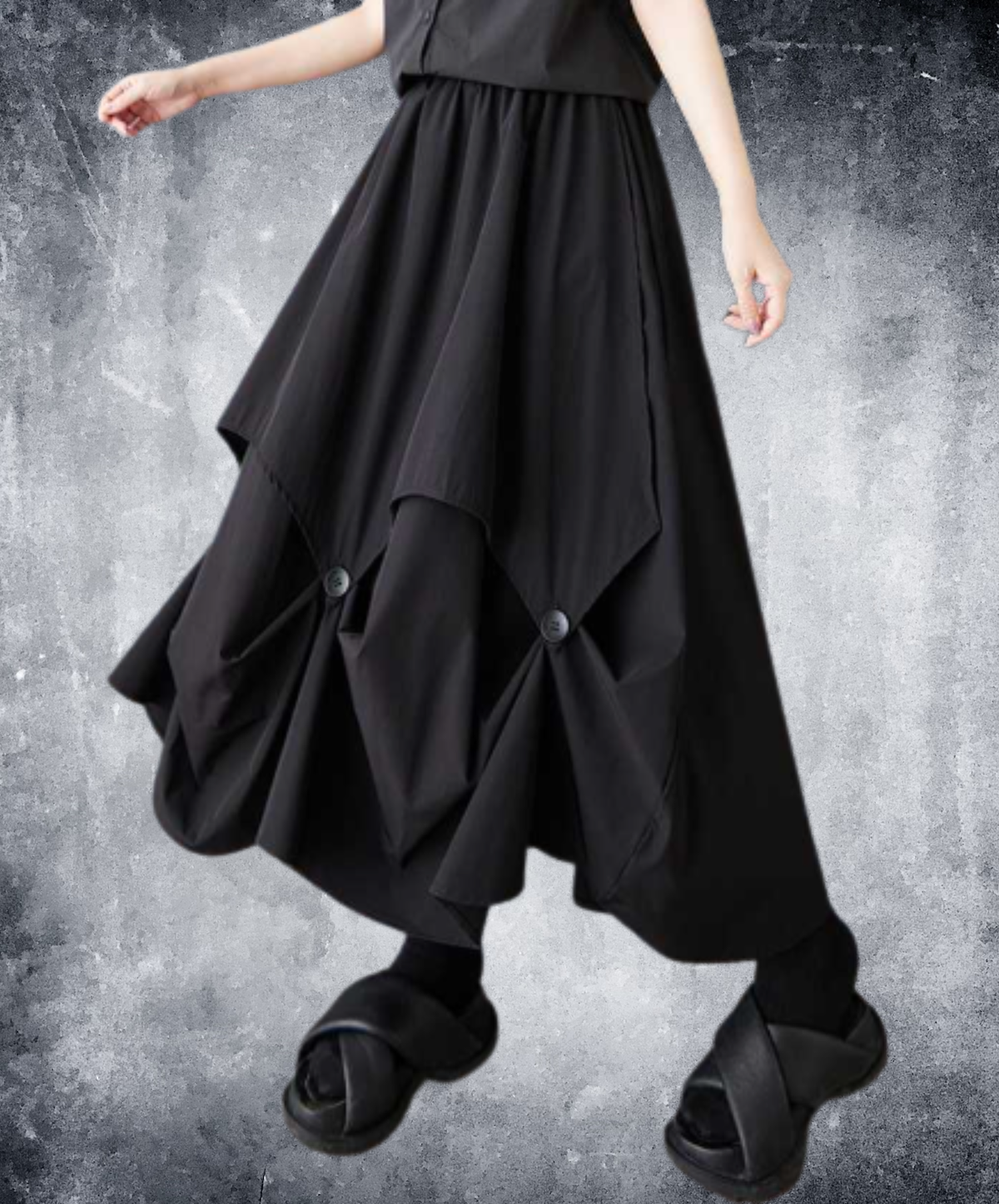 button-fastened balloon drape skirt EN3223