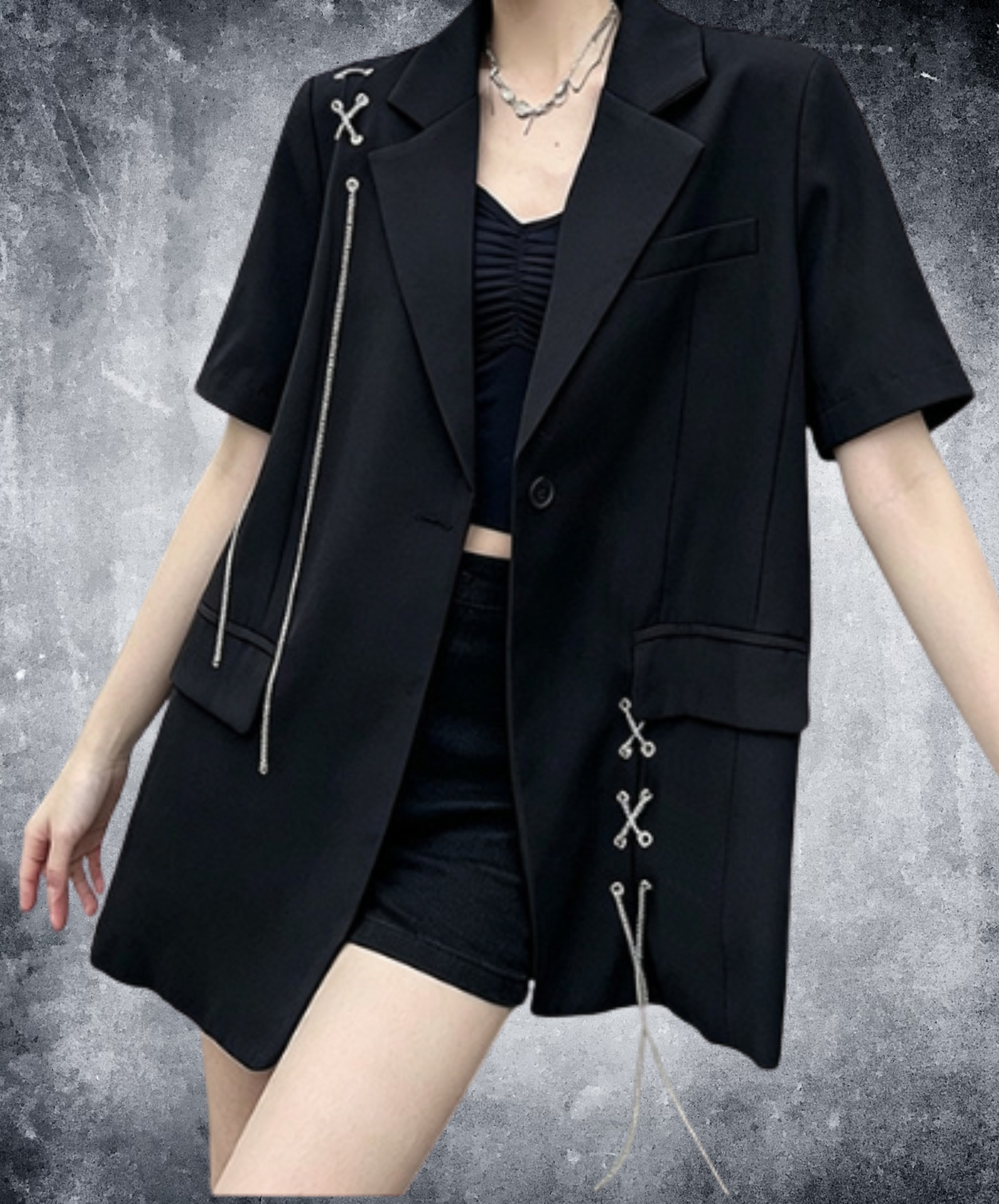 lace-up chain design jacket EN3005
