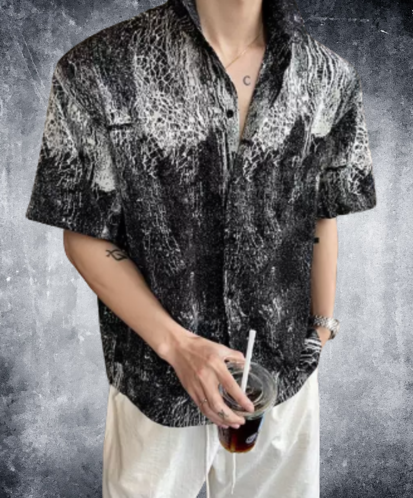 spliced-print resort style shirt EN3031
