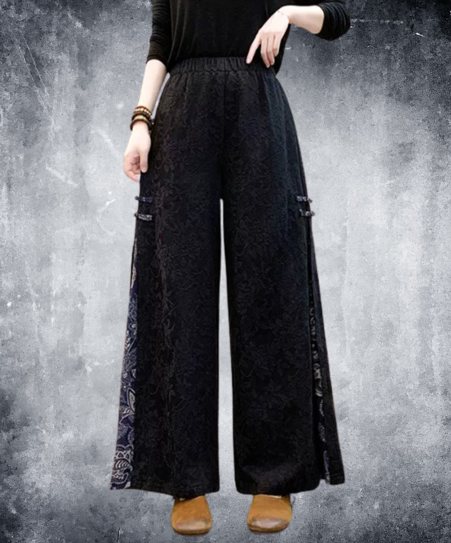 ethnic-style embroidered jacquard wide pants EN2887
