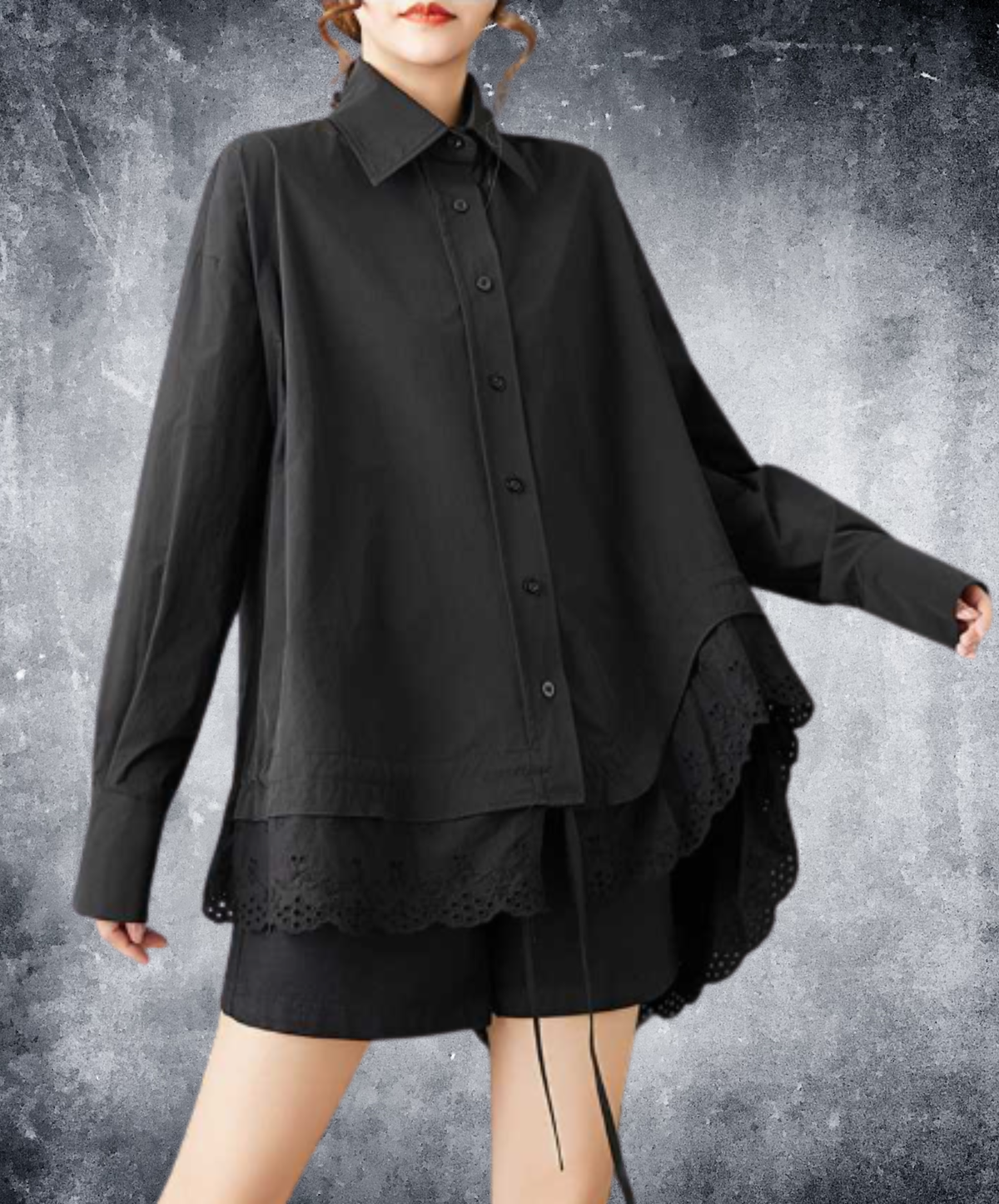 asymmetrical scalloped lace shirt EN3233