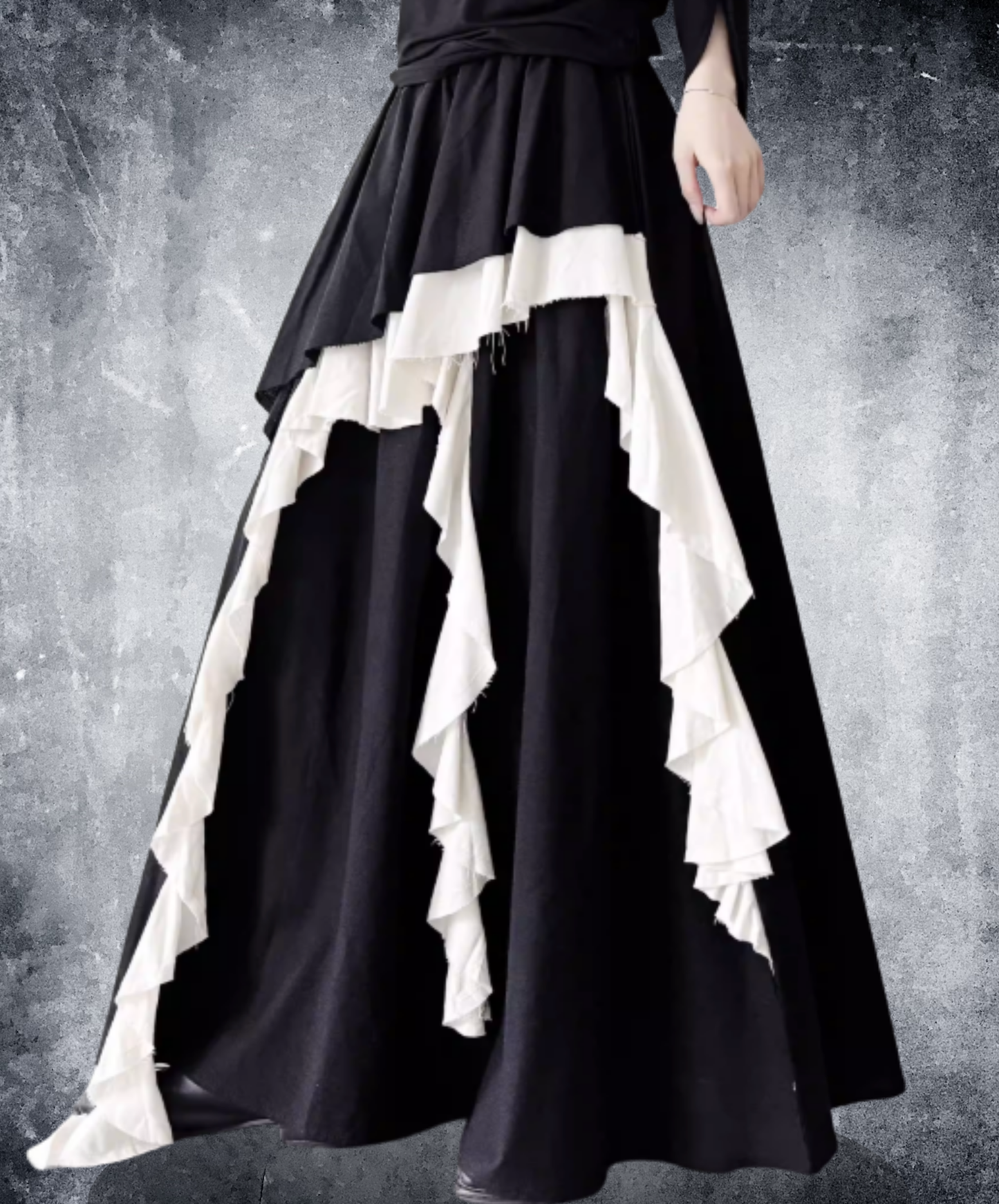 dark Irregular frills color block skirt EN2810