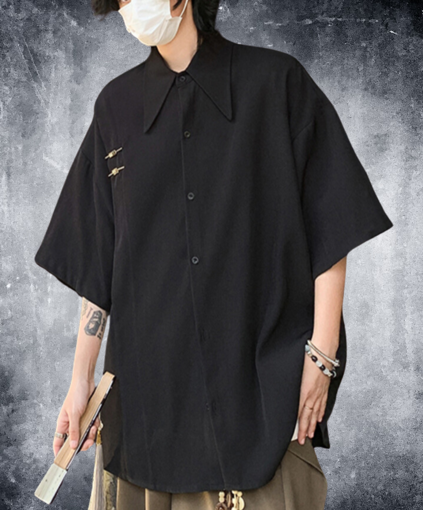 metal pin buckle oversize short sleeves shirt EN1683