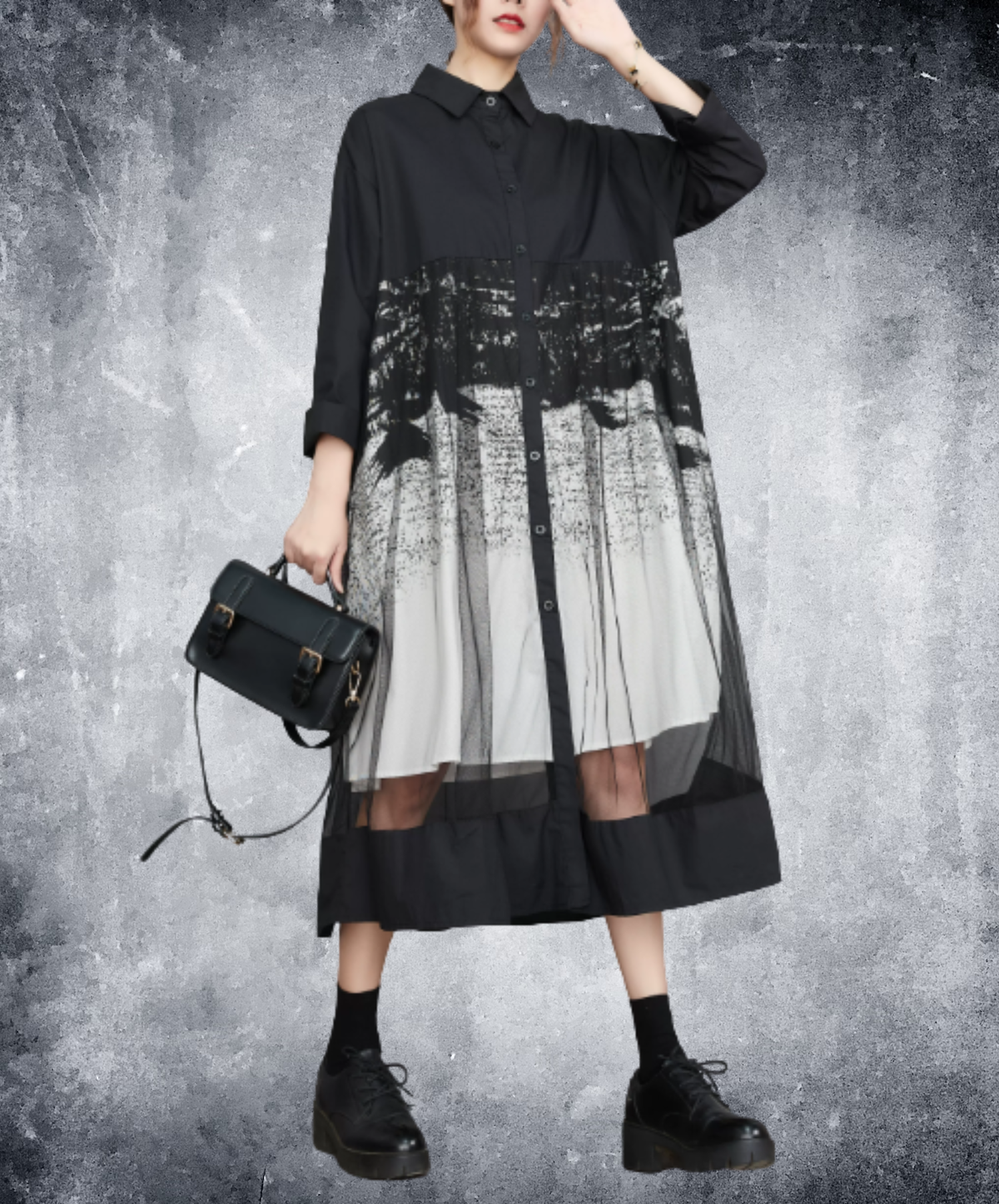 dynamic sheer switching flare long shirt EN3187