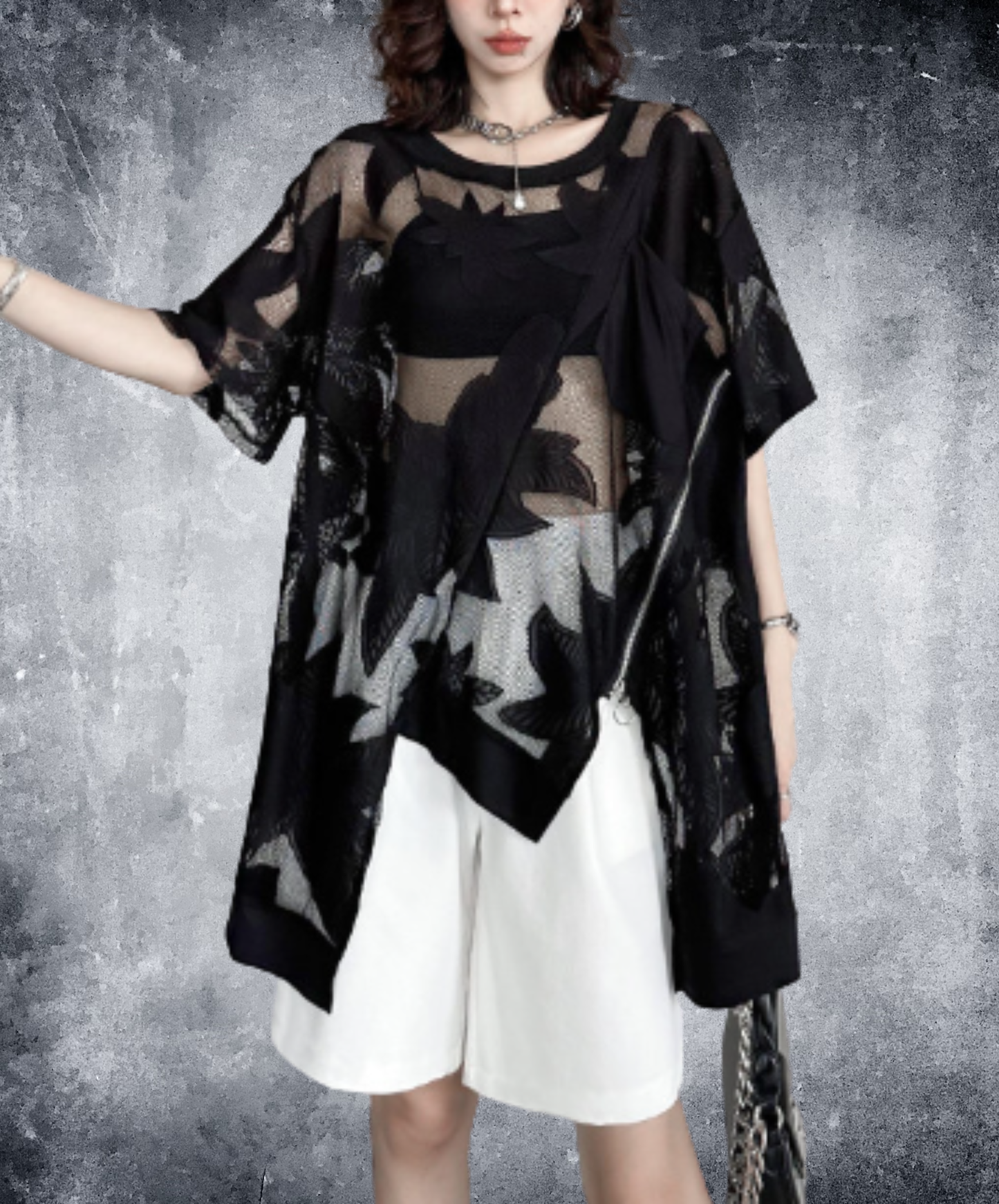 dark heavy jacquard asymmetrical t-shirt EN2984