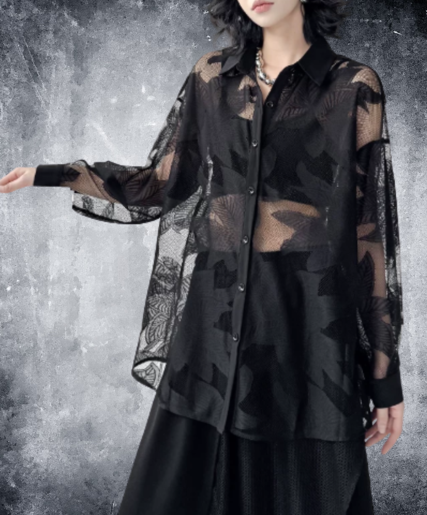 dlim-fit dolman-sleeve mesh sheer shirt EN3012