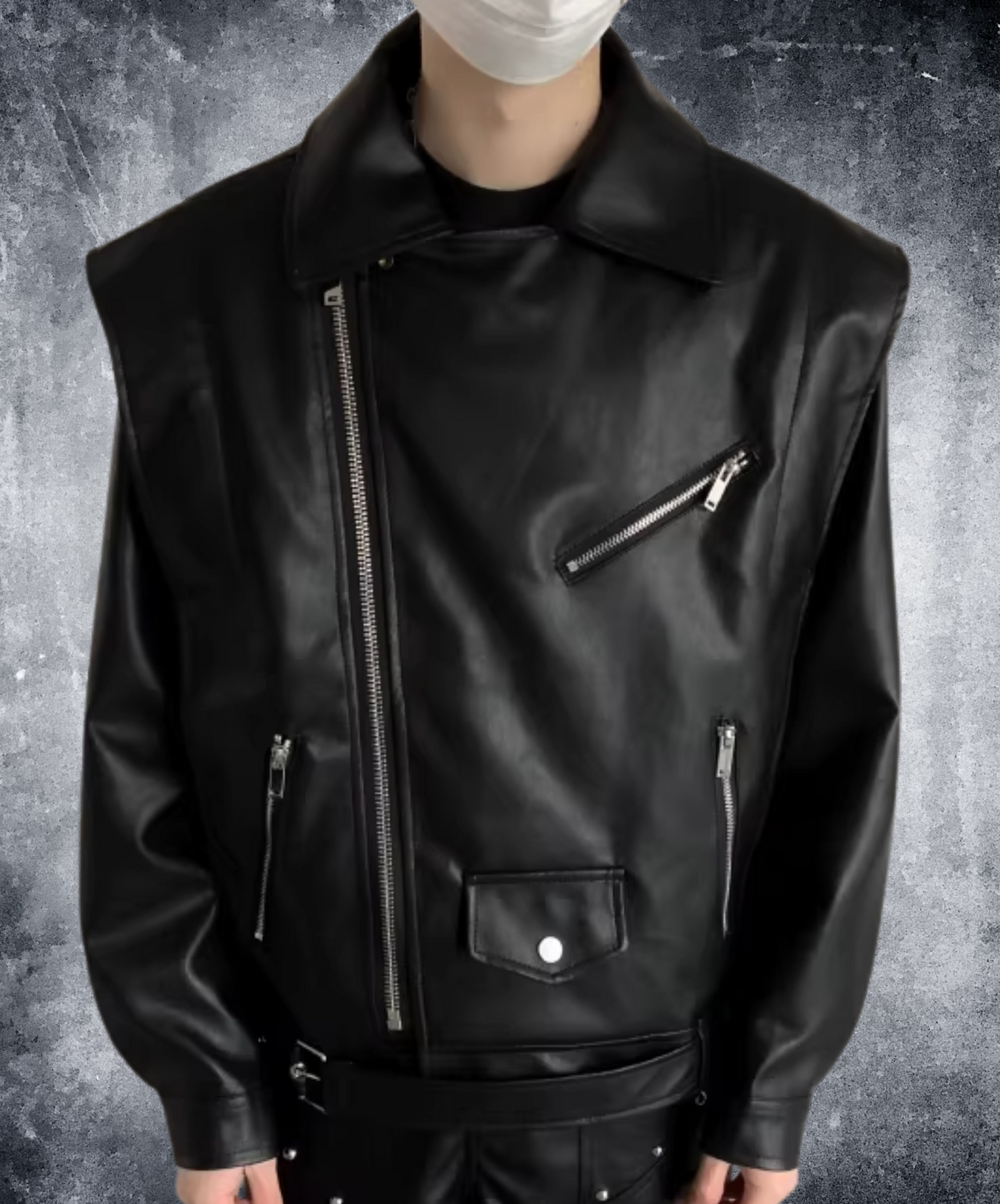 loose lapel pu leather jacket EN2621