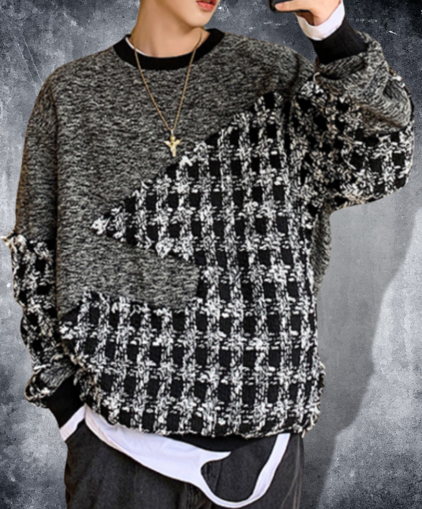 mixed materials asymmetric sweater EN1451