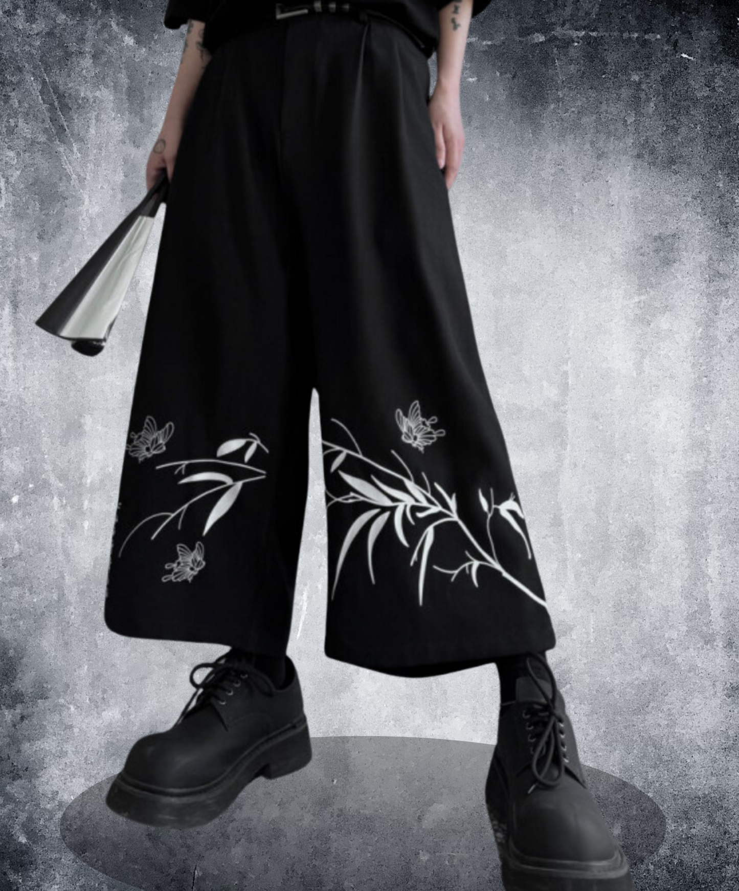 chinese style bamboo print wide leg pants EN1815