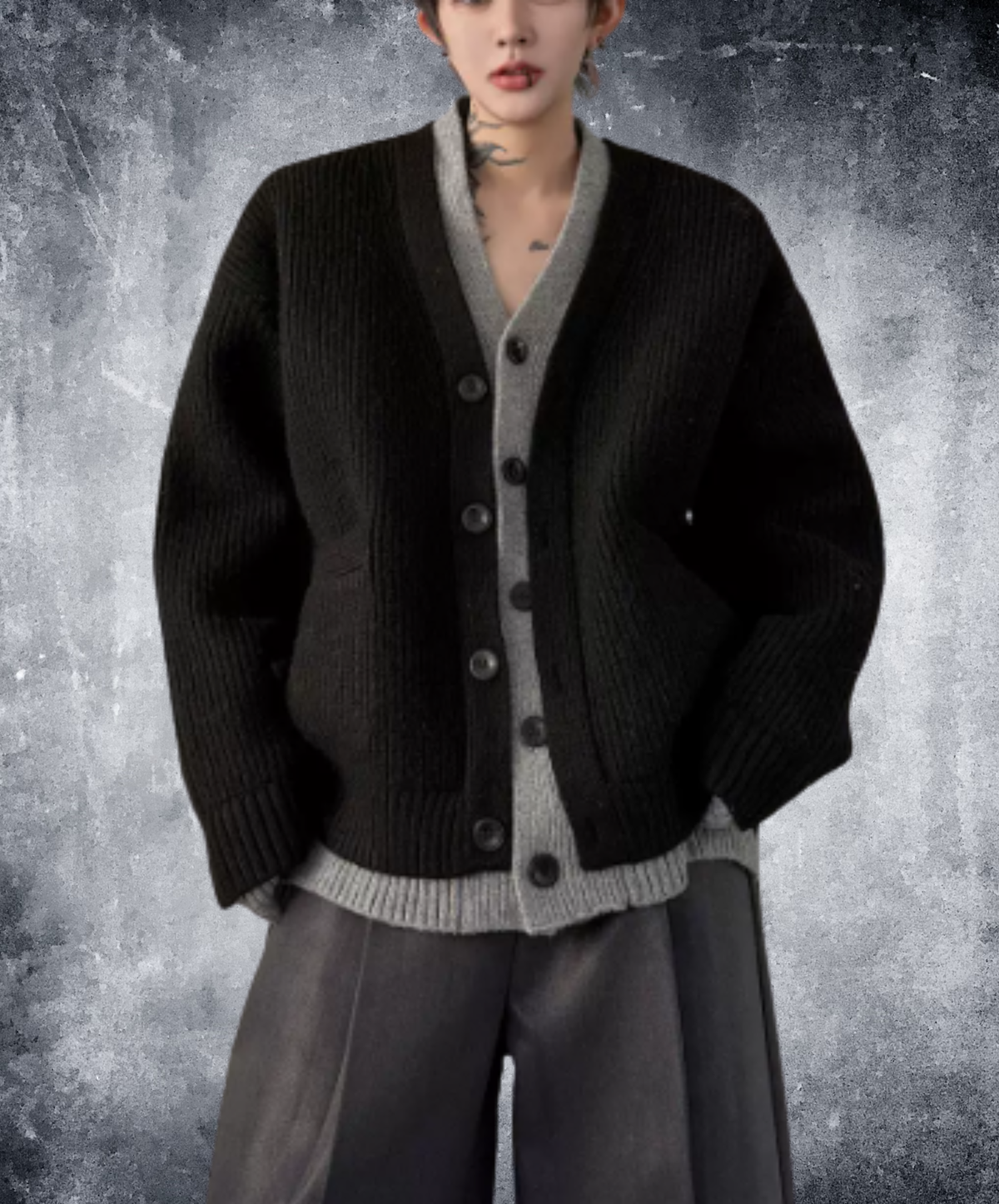 layered-look loose silhouette cardigan EN3254