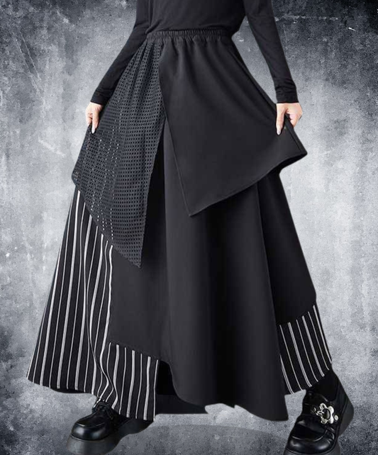 eyelet lace and stripe asymmetrical design skirt EN2756