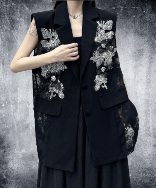 embroidered lightweight lace vest EN2914