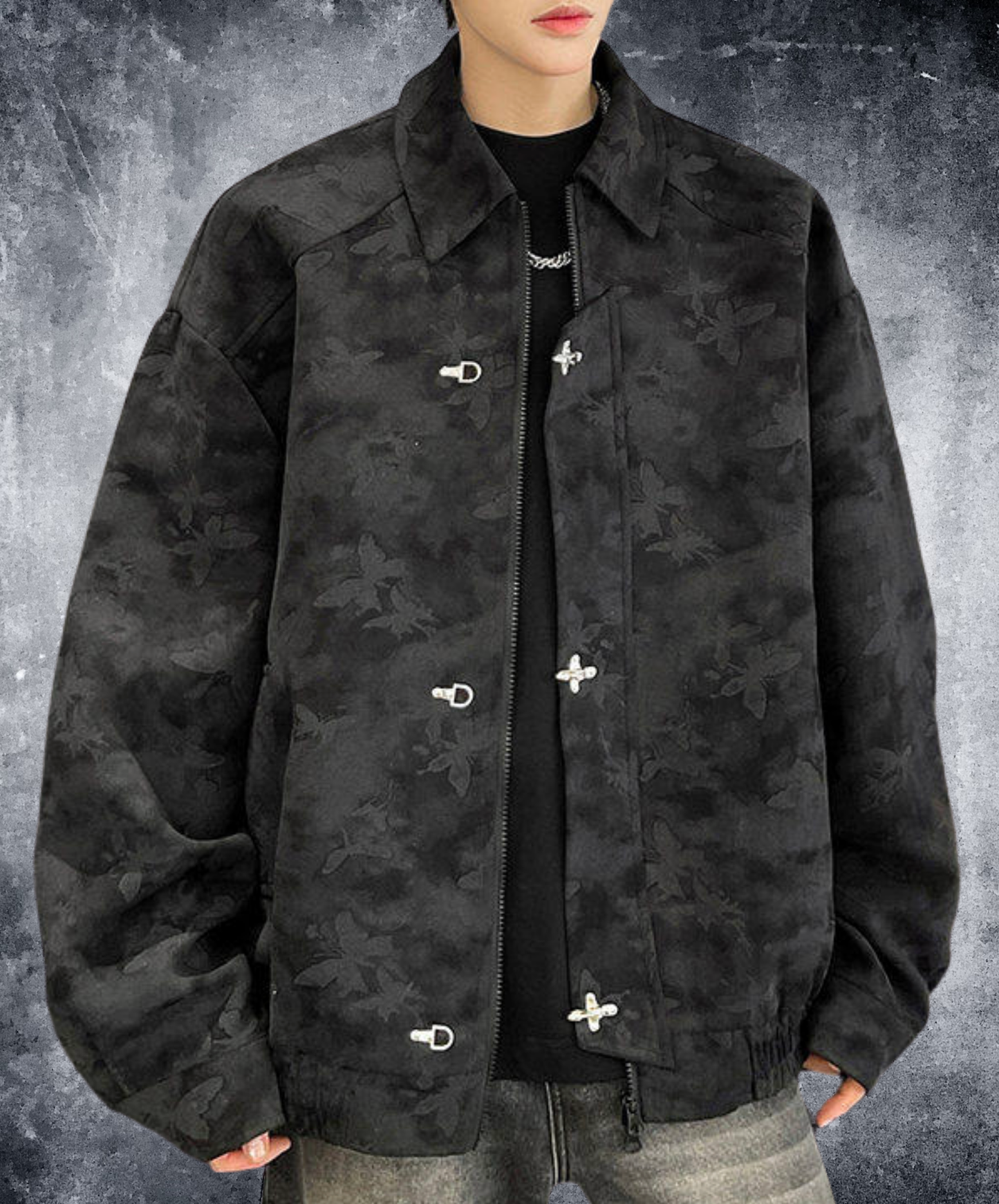 retro butterfly print fireman hook jacket EN2700