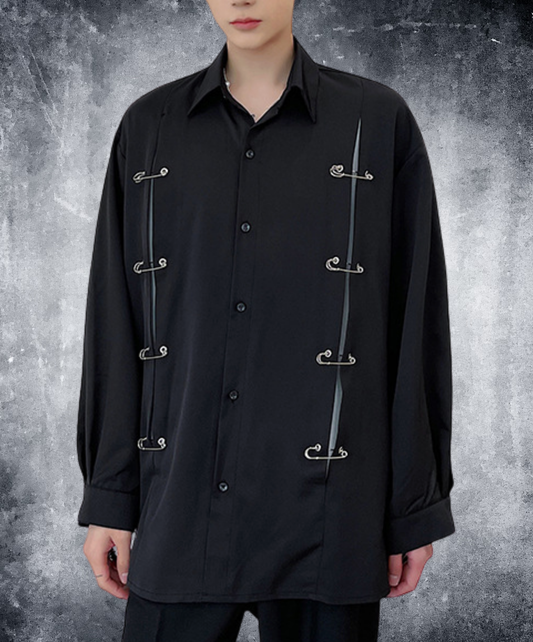 dark metal pin decorative slit shirt EN2783