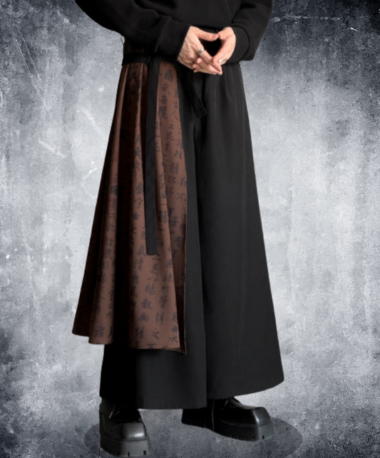 fake two piece calligraphy design hakama pants EN1923