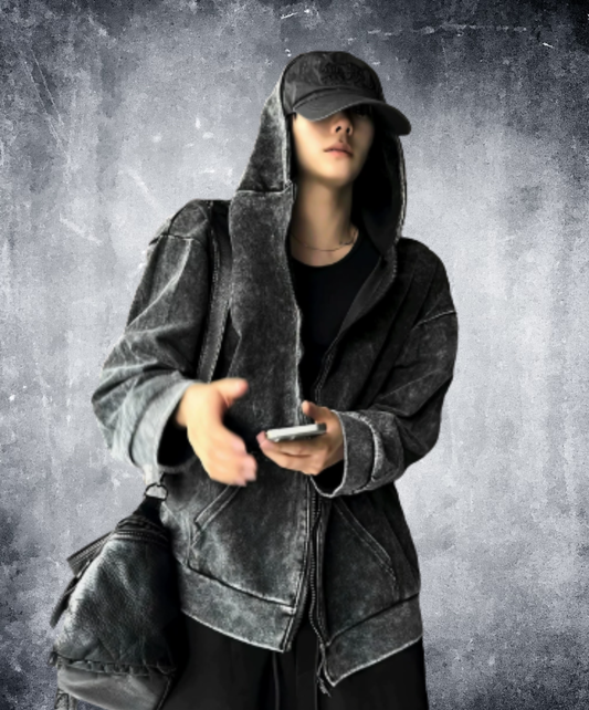 double-zip drop-shoulder hoodie EN3270