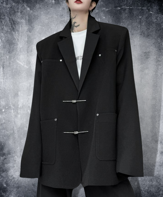 wide silhouette with metal decoration tailored jacket EN1525