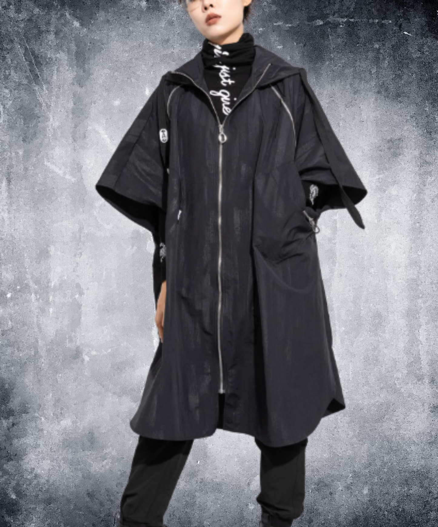 poncho-style design with a zipper hoodie EN3063