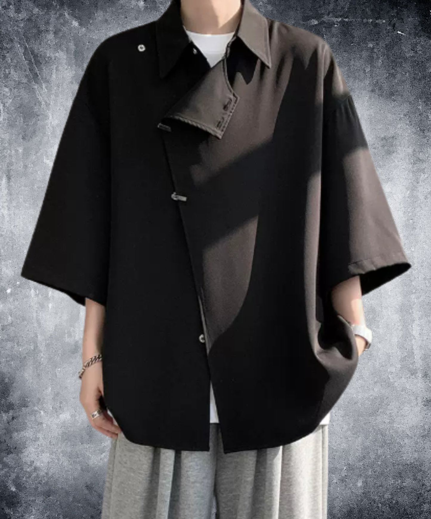 chinese-style front placket metal buttons shirt EN2958