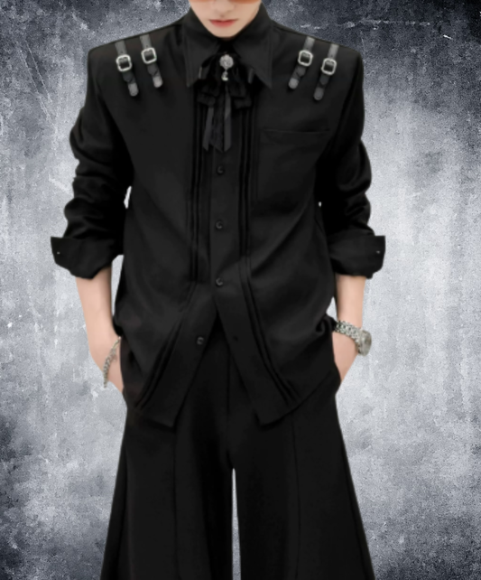 leather belt with bow tie shirt EN3084