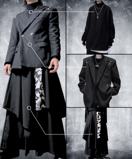 【style69】dark mode outfit set EN1893（jacket + sweatshirts + pants set）