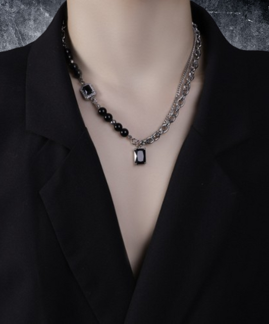 black stone & beads necklace EN1460