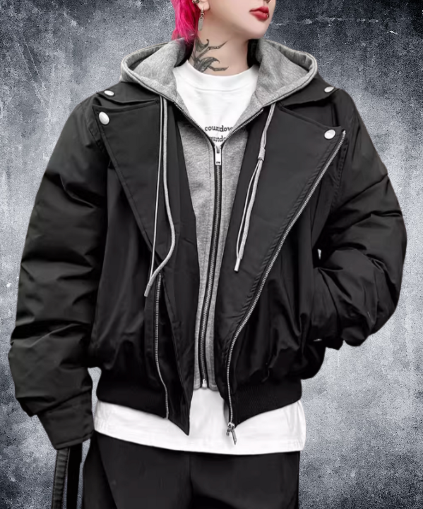 faux two-piece hoodie jacket EN2607