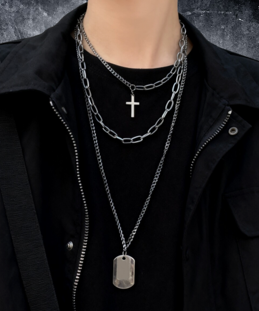 cross and dog tag motif necklace EN2789