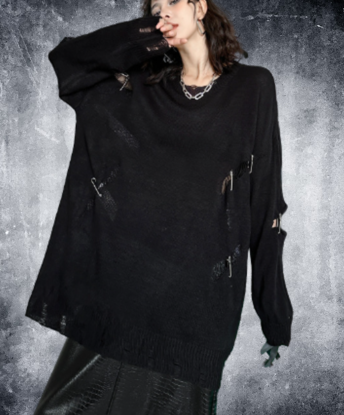 distressed finish with clip detail sweater EN3142