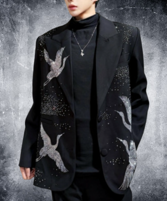 crane motif decoration jacket EN2419