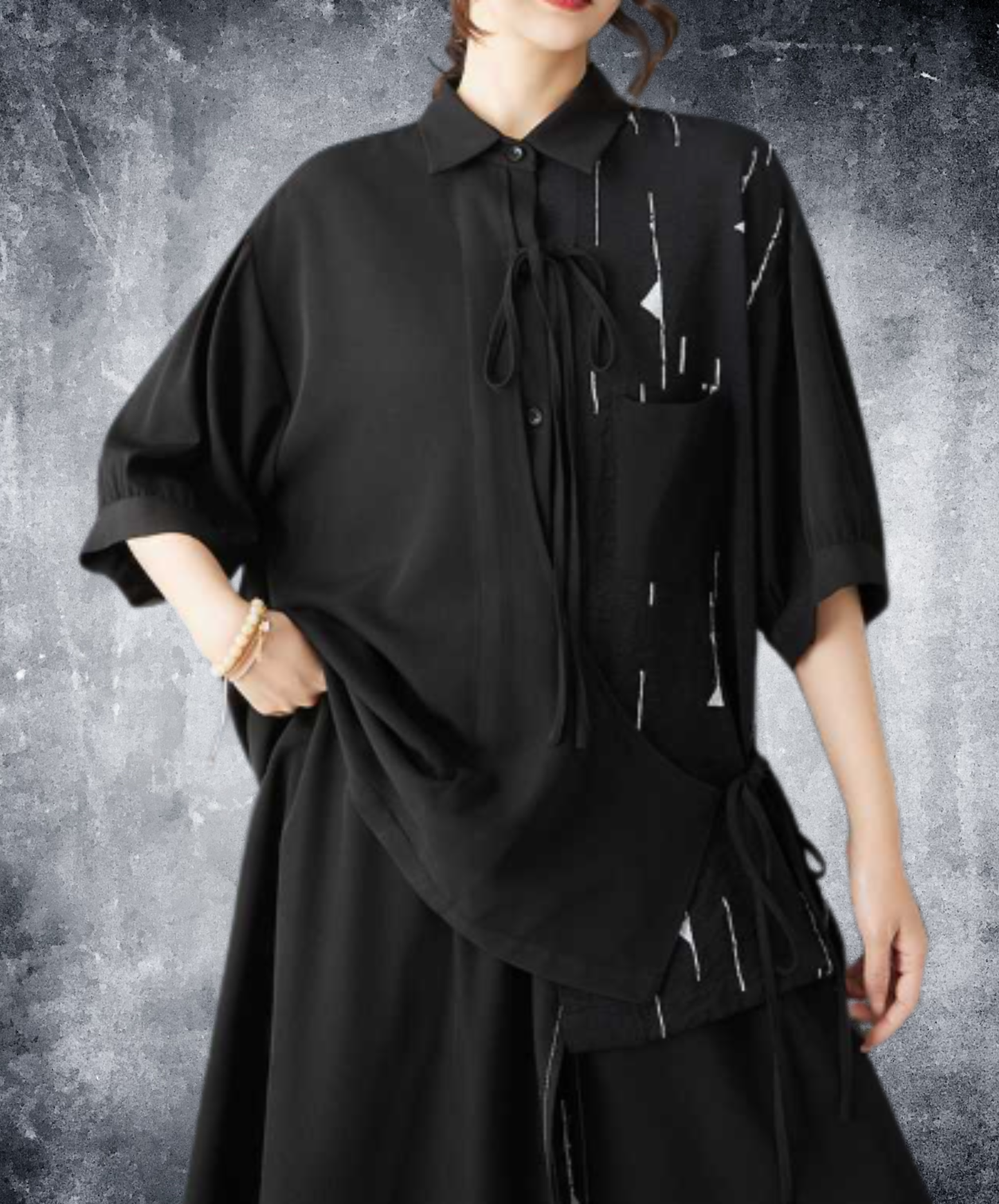 dark splicing print ribbon shirt EN3072