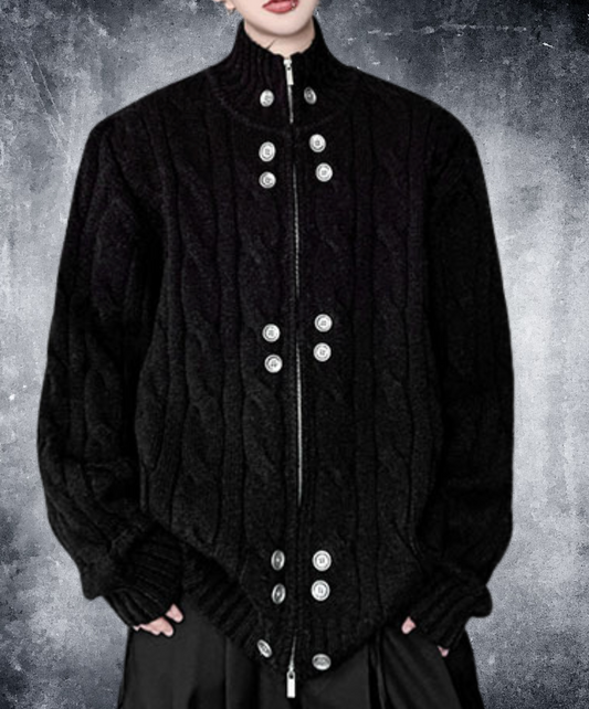 button design stand collar loose sweater EN2475