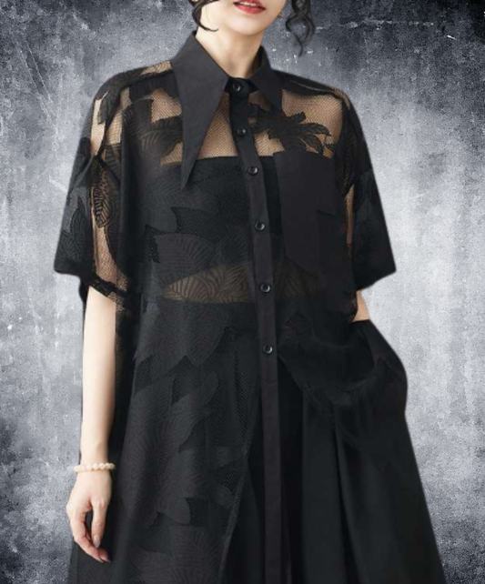 mid-length asymmetrical sheer shirt EN2985