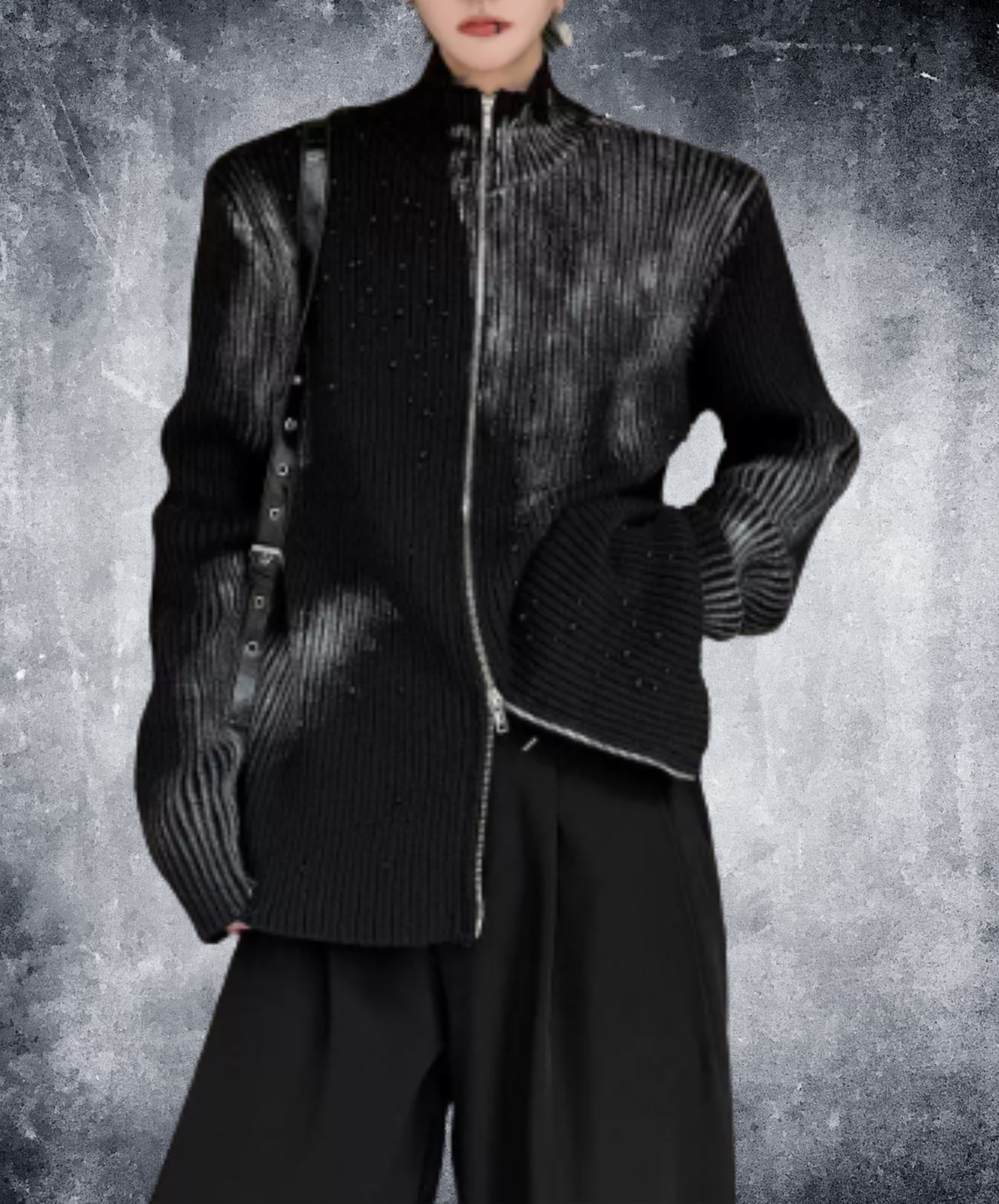 zip-up with a gradient pattern sweater EN3243