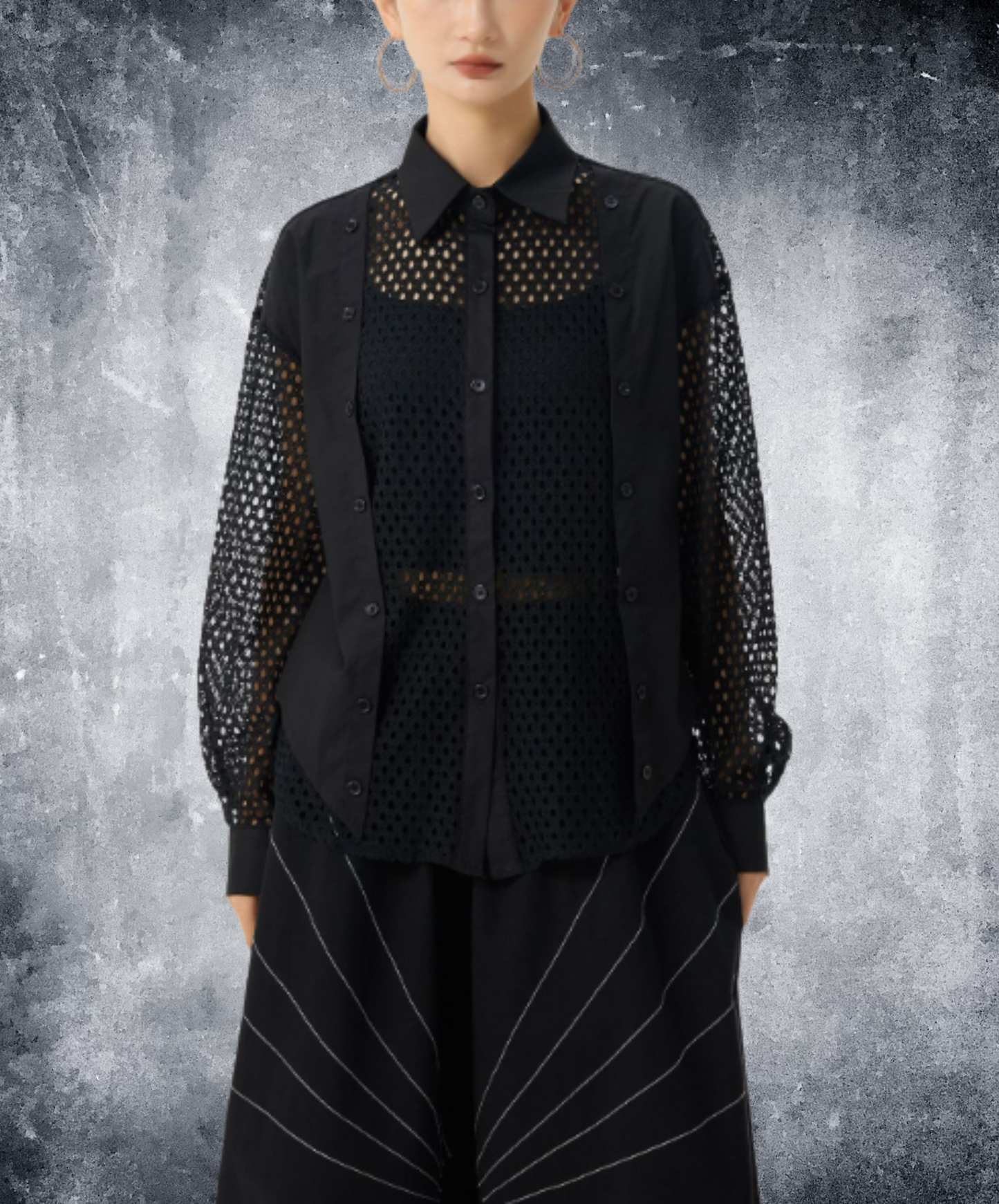 mesh patchwork sheer shirt EN2988