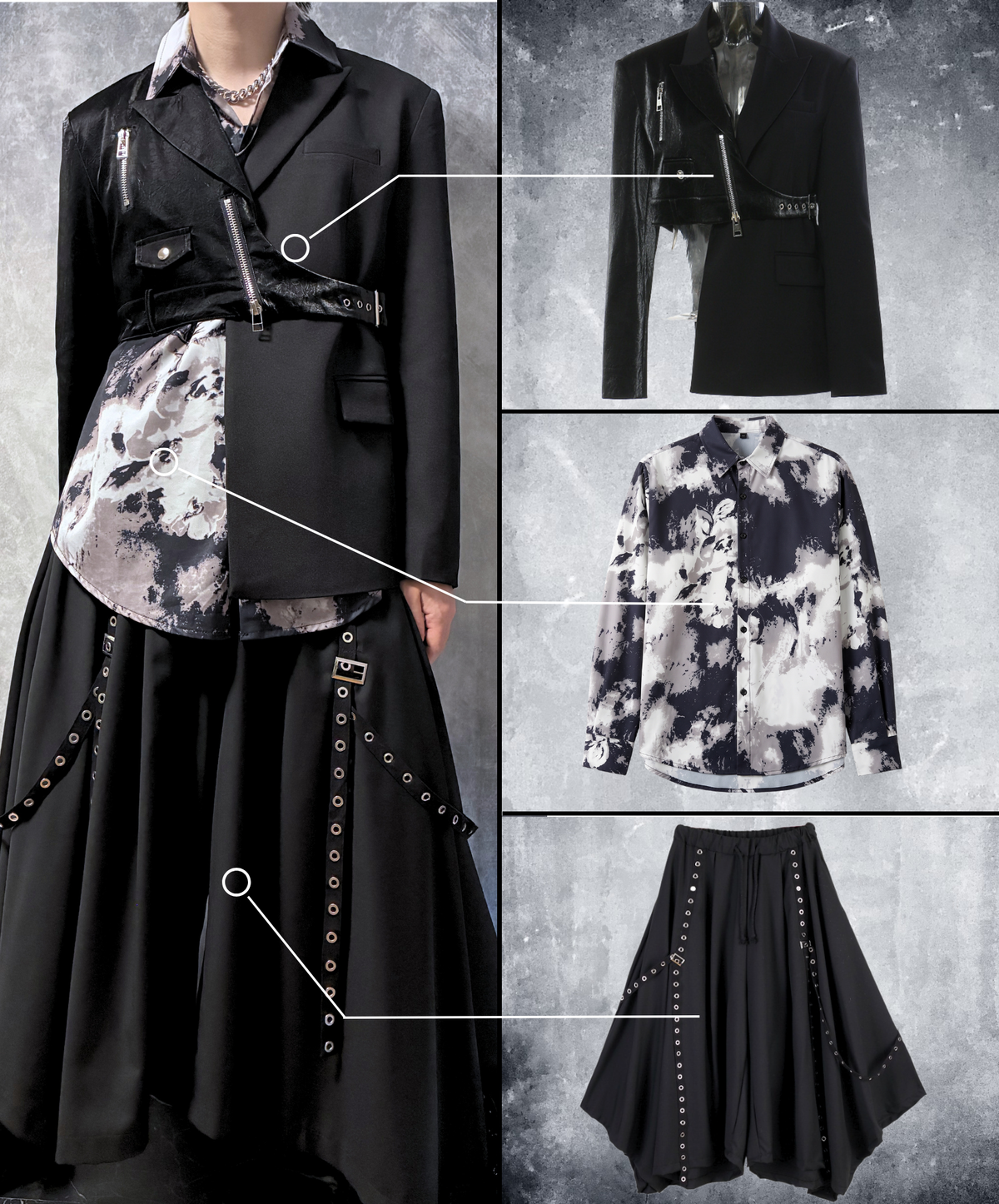 【style113】dark mode outfit set EN3294（jacket + shirt + pants set）