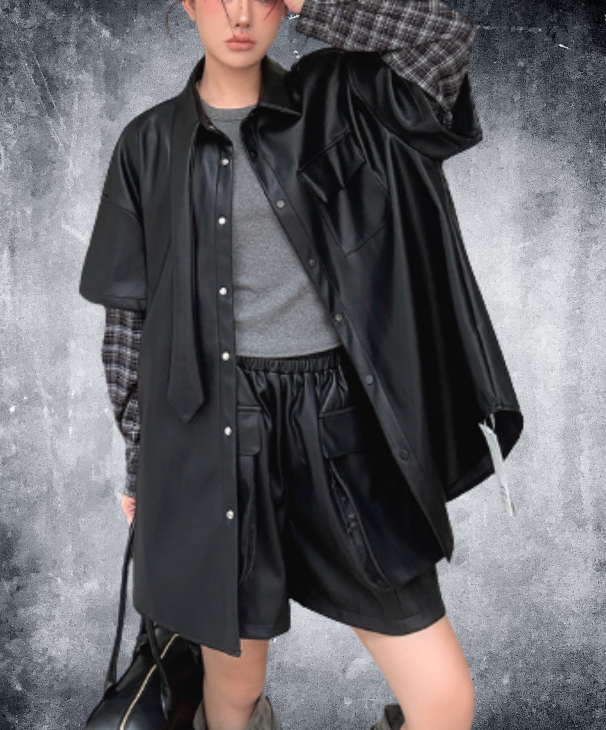 layered-look plaid long-sleeve top jacket EN3221