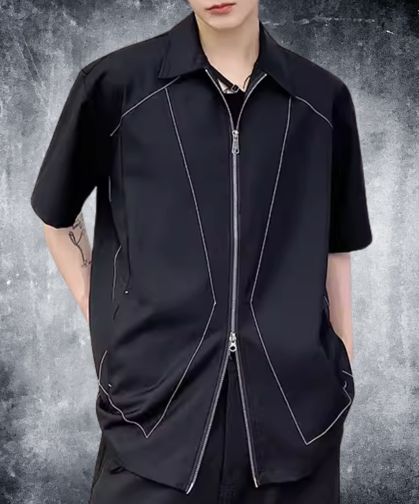unique stitching with zipper shirt EN2812