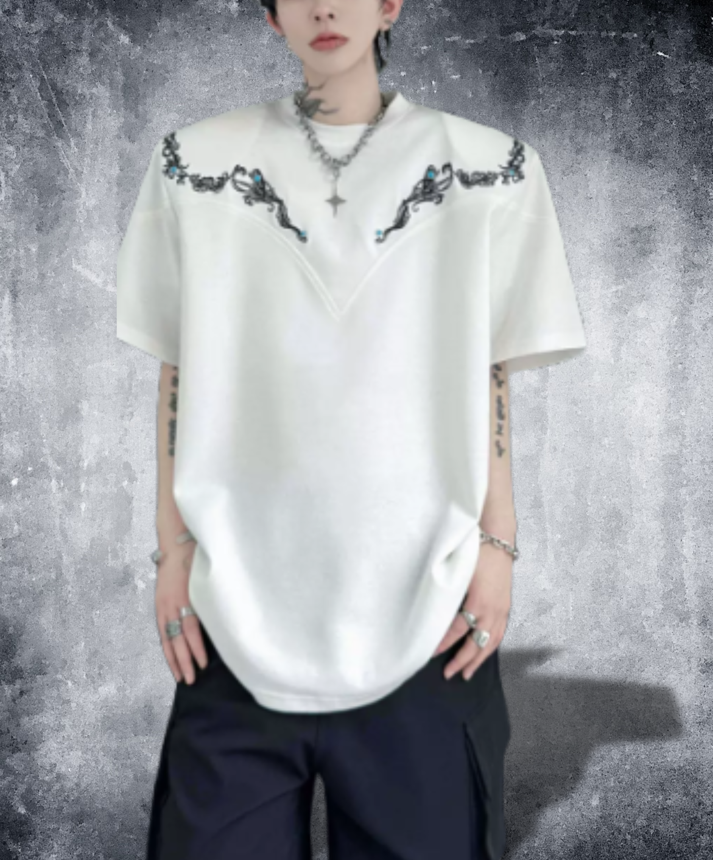 retro embroidery beads t-shirt EN2873