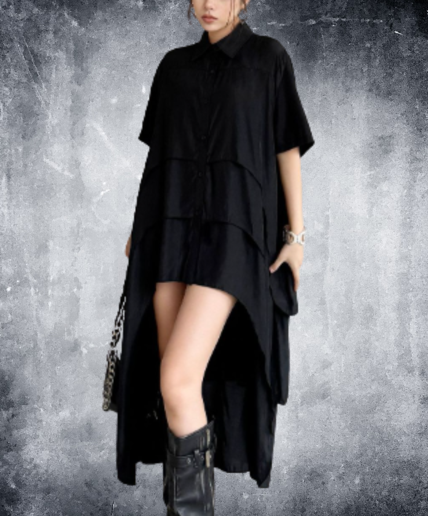 Irregular design short-sleeved long shirt EN2955