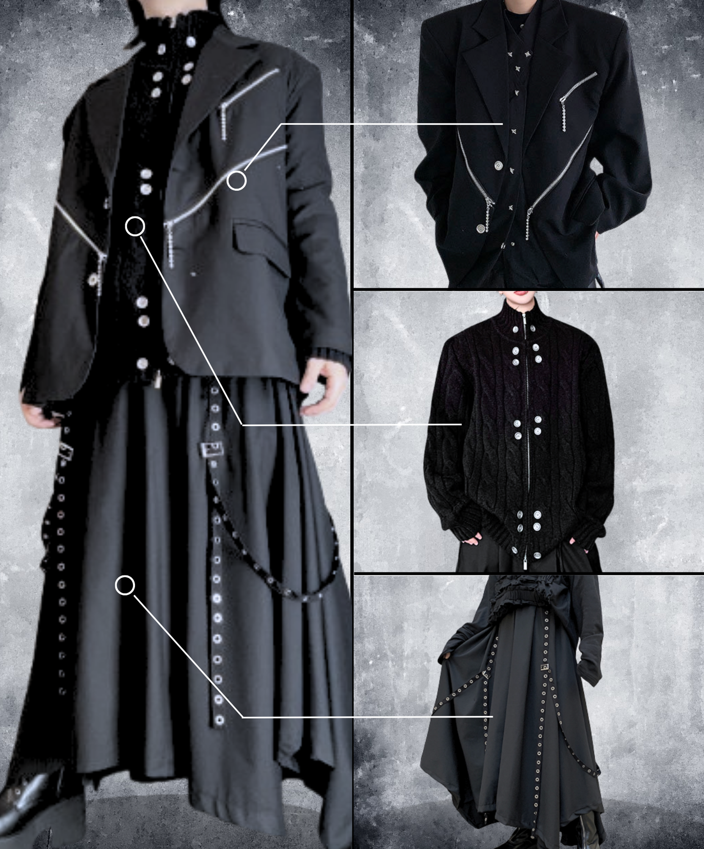 【style85】dark mode outfit set EN2631（jacket + sweater + pants set）