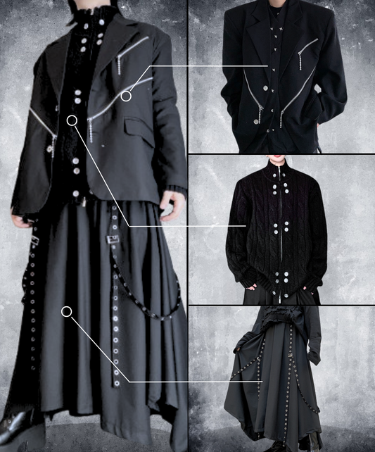 【style85】dark mode outfit set EN2631（jacket + sweater + pants set）