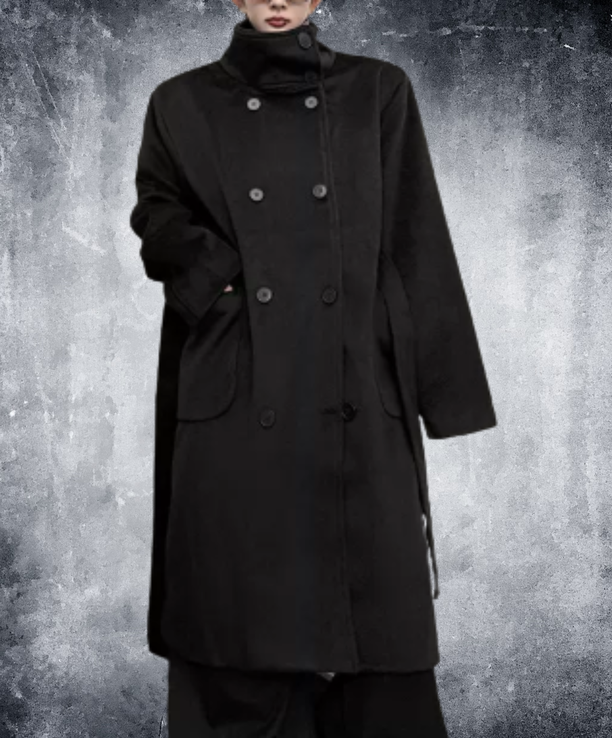 high-neck double-breasted long coat EN3230